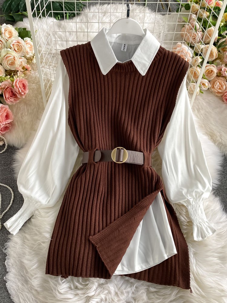 spring autumn women's lantern sleeve shirt knitted vest two piece sets of College style waistband vest two sets top UK900 3 spring autumn women's lantern sleeve shirt knitted vest two piece sets of College style waistband vest two sets top UK900 3
